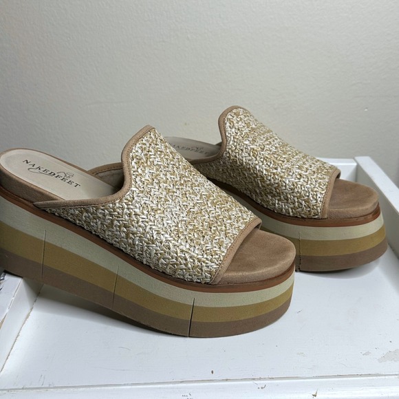 Naked Feet Flocci Platform Sandals Beige Woven Flatform size 8.5